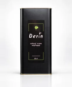 Derin Zeytincilik natürel sızma soğuk sıkım zeytinyağı 5 Litre Teneke, beyaz fonda ürün fotoğrafı